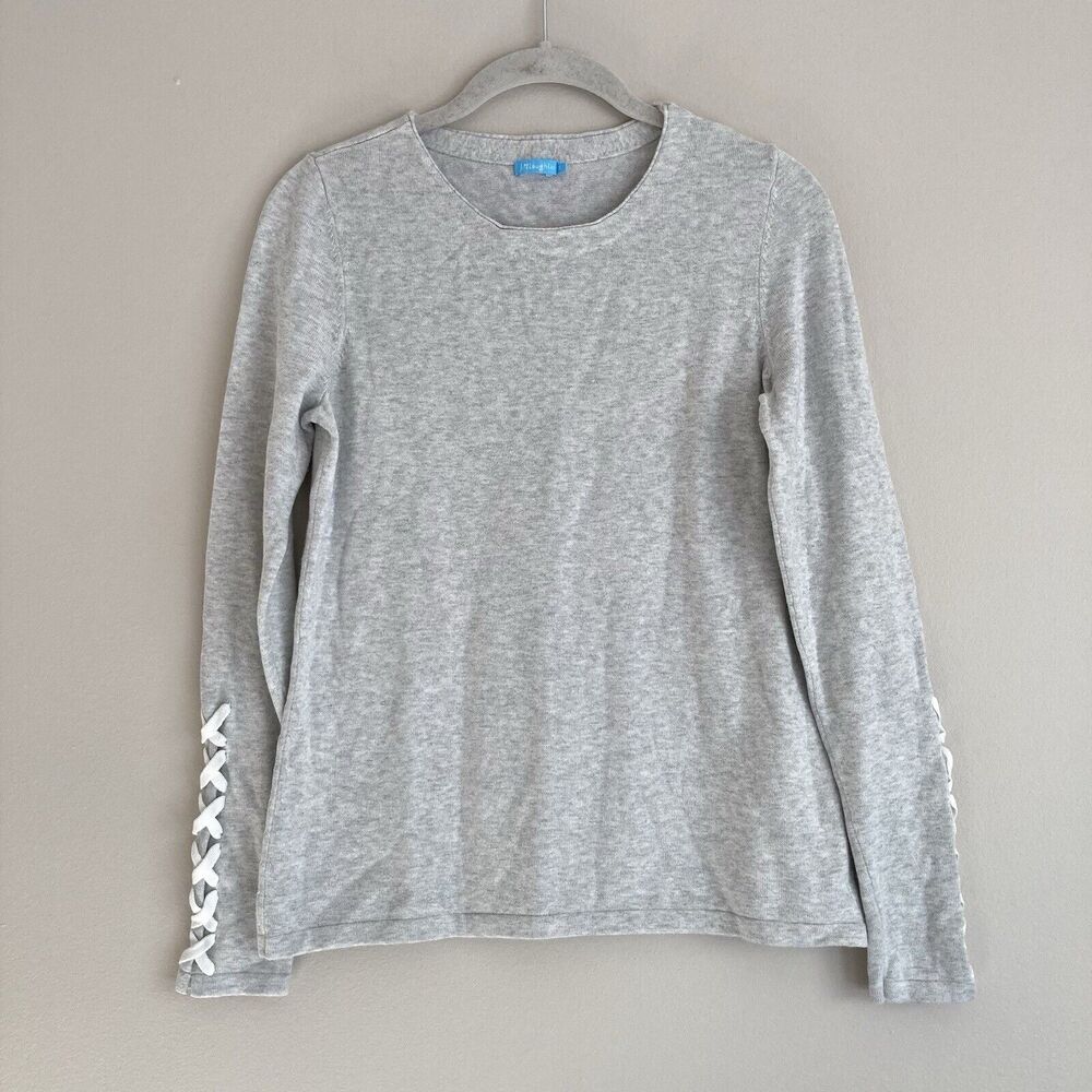 J McLaughlin Riana Lace Up Heather Gray Sleeve Small S Cotton Modal Sweater Crew
